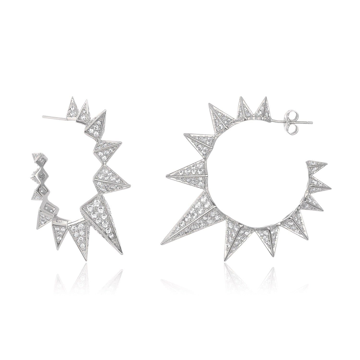 Spiked Hoop Earrings  ( Silver )